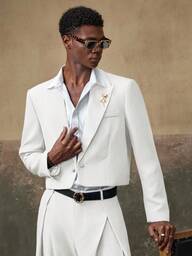 AKNOTIC 2 st. set med långärmad jacka och raka byxor för män, vävd casual, lös passform