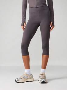 MISSGUIDED High Waisted Capri Leggings Athletic Training Performance Yoga Fitness Activewear - Grey - View 1