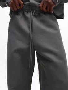 SUMWON 男士短款纽扣衬衫和阔腿裤套装，休闲两件套纯色 - 灰色 - 查看 6