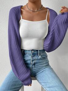 EURMUSE 女士纯色长袖短款开衫，百搭 - 紫丁香色 - 查看 6