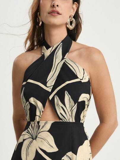 CAJUNI Sukienka mini w stylu retro z motywem lilii wakacyjnej