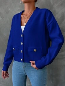 EURMUSE 女士休闲纯色落肩开衫，春季和秋季