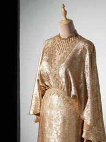 Viva Relle Plus Size Glamorous Shiny Elegant Long Robe Dress, Fashion Party Wear - Gold - View 1