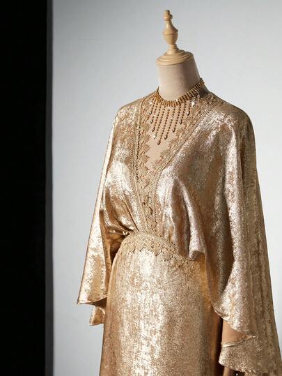 Grovea Plus Size Glamorous Shiny Elegant Long Robe Dress, Fashion Party Wear