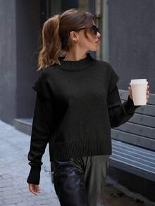 EURMUSE Women Padded View Detailed Regular Fit Sweater - Black - View 4