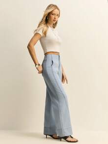 Daynim Quần jean ống rộng trơn - Rửa tối - Xem 7