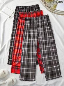 SHEIN Plus Size 3pcs/Pack Plaid Pattern Casual Cozy Pants, Simple And Fashionable For Everyday Wear, Fall Winter Clothes - Multicolor - View 6