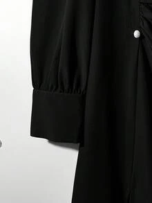 Franclia Váy ngắn xếp ly tay đèn lồng màu trơn đơn giản dành cho nữ, mùa xuân/thu - màu đen - Xem 3