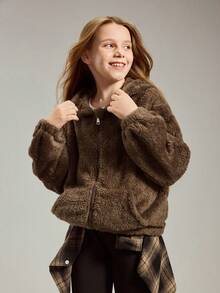 1 Áo khoác hoodie lót nhiệt cho bé gái, màu nâu, dày và ấm, thời trang cho các buổi đi chơi, mặc hàng ngày, trở lại trường - Cà phê nâu - Xem 5