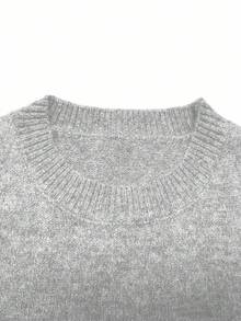 EMERY ROSE Women's Grey Knit Sweater & Mini Skirt Set, Fashionable Crew Neck Long Sleeve - Light Grey - View 4