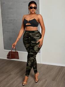 Slaydiva 大码迷彩印花休闲百搭紧身裤，适合春夏季 - 白色 - 查看 8