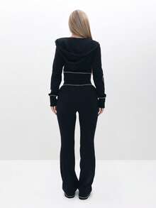 BABYPHAT 粉色猫咪印花修身喇叭裤，适合日常休闲穿着 - 黑色 - 查看 3