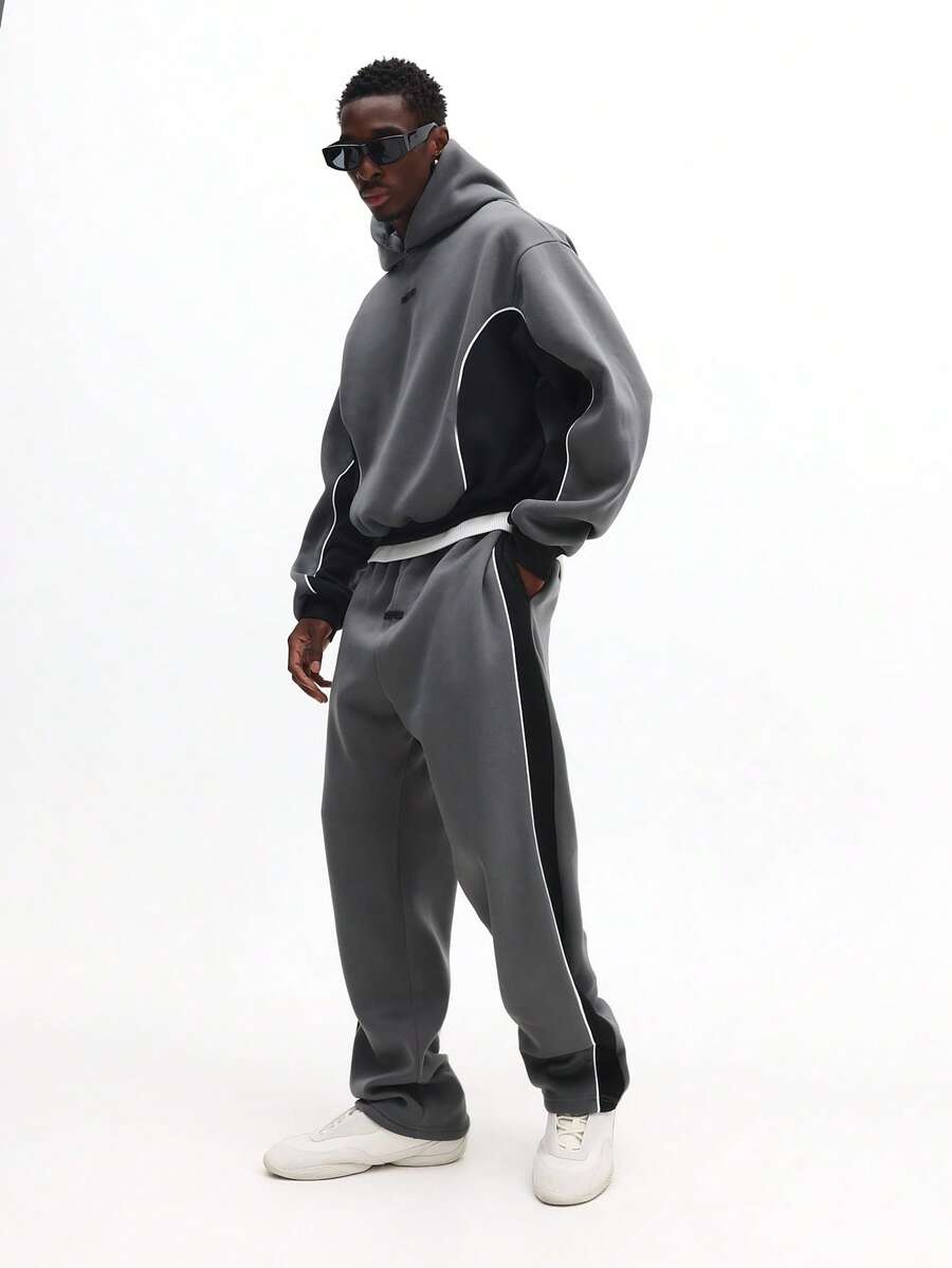 SUMWON Pullover Hoodie And Sweatpants Co-Ord Set With Contrast Piping Detail For Casual Streetwear