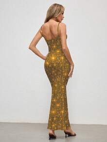 Glamance ORANGE STUDIO Sequin Embellished Sexy Women's Dress, Suitable For Birthday Party, Club Wear In Winter Long Yellow Dress Tight Long Dress Gold Maxi Dress Bodycon Maxi Dress Chic Stylish Clothing Collection New Year - Yellow - View 2