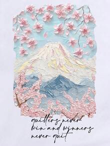 Resyla Camiseta de mujer con cuello redondo, manga corta, con estampado gráfico y de letras y ribete de contraste - Blanco - Ver 6