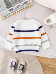 SHEIN Babyboy/Babygirl Cute Striped Long Sleeve Sweater, Versatile For Autumn/Winter
