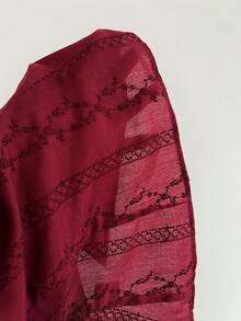 SHEIN Unity Women's Red Embroidered Long Sleeve Shirt, Waist Cinched, Elegant Casual Wear For Everyday And Commute, Suitable For Autumn/Winter - Burgundy - View 7