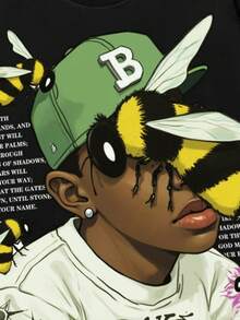 ROMWE MEN Street Life Men's Printed Long Sleeve T-Shirt, Loose Cropped Fit