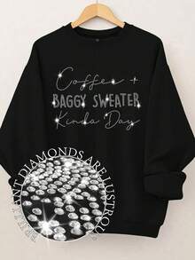 EMERY ROSE Plus Size Women's Letter Printed Hot Round Neck Sweatshirt