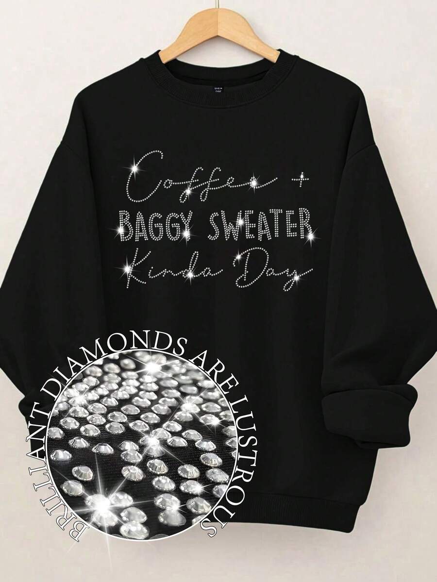 EMERY ROSE Plus Size Women's Letter Printed Hot Round Neck Sweatshirt