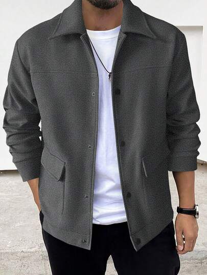 Manfinity Homme 男士休闲纯色夹克，适合秋冬穿着