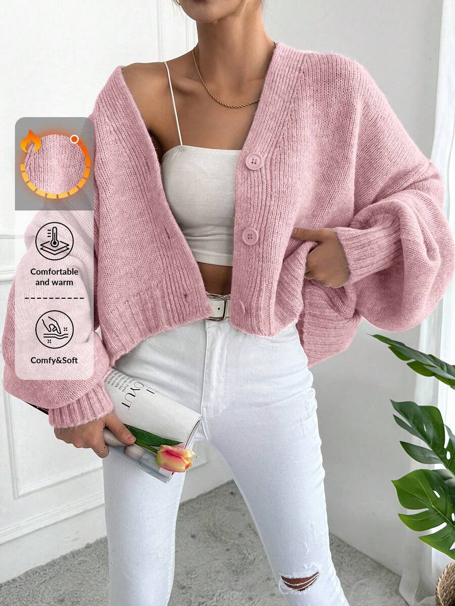 EURMUSE Casual Loose Button-Up Long Sleeve Cardigan For Women, Suitable For Everyday Wear,Petite Cardigans,Cardigans - Baby Pink - View 1