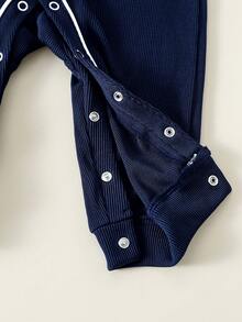 SHEIN 新生儿男/女宝宝可爱圆领长袖连体衣，秋冬款 - 藏蓝色 - 查看 6