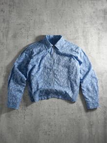 PAVTROS 男士街头风长袖翻领衬衫，长袖方领衬衫，定制提花面料，3D提花面料，牛仔质感面料，清新时尚，日常休闲，街头潮流，户外，主题派对，时尚单品，节日礼物，男友/老公礼物 - 淺藍色 - 查看 3