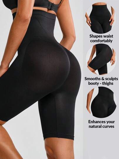 Shapelle Forme Women's Solid Color Minimalist High Waist Shapewear Pants, Everyday Wear