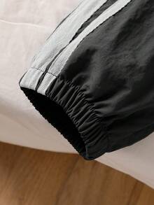 SHEIN Tween 女童休闲侧条纹蝴蝶结拉链夹克 - 黑色 - 查看 5