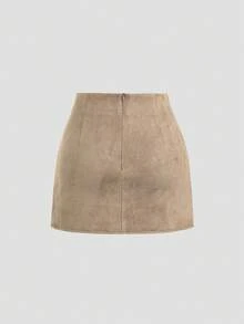 Sweetra 复古意式美拉德色百褶修身裙，秋冬性感撩人 - 卡其色 - 查看 2