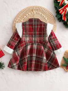 SHEIN Mantel Lengan Panjang Motif Kotak-kotak Kasual untuk Anak Perempuan, Cocok untuk Musim Gugur/Dingin, Pesta Natal, Aktivitas Luar Ruangan, dan Pakaian Sehari-hari di Musim Gugur. - MultiWarna - View 2