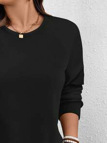 EMERY ROSE Plus Size Casual Minimalist Crew Neck Long Sleeve Sweatshirt, ,Spring - Multicolor - View 6