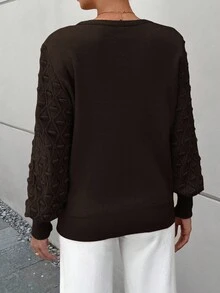 EURMUSE Round Neck Long Sleeve Casual Sweater - Brown - View 2