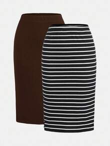 SHEIN LUNE Gonne midi casual a vita elastica dritte, confezione multipla, per outfit estivi da donna per vacanze