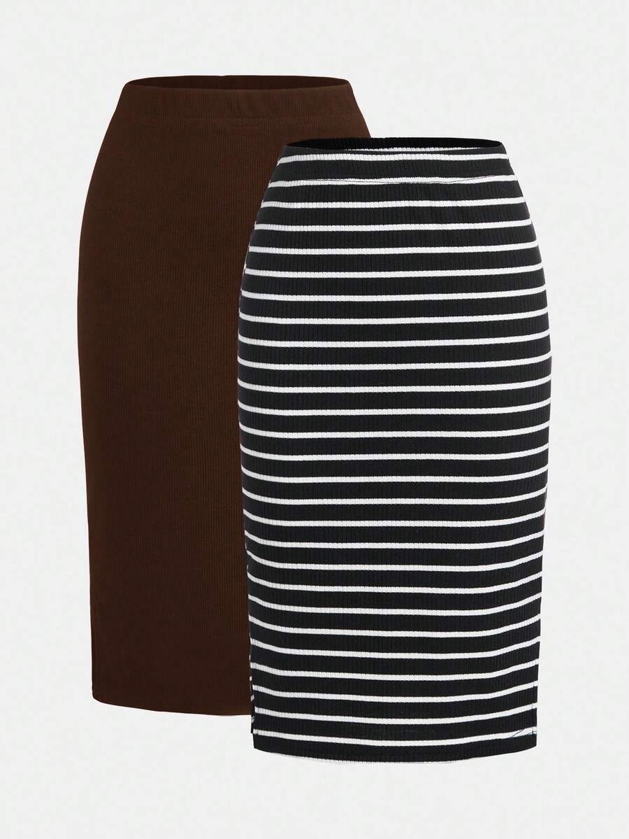 SHEIN LUNE Gonne midi casual a vita elastica dritte, confezione multipla, per outfit estivi da donna per vacanze