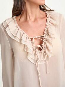 CAJUNI BLUSA HOLGADA CON CUELLO DE VOLANTES - BEIGE - Crema - Ver 8