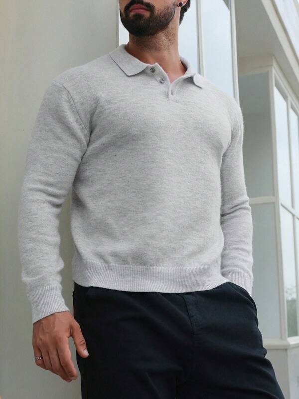 DAZY Suéter casual de cuello polo de unicolor de manga larga para hombre, otoño