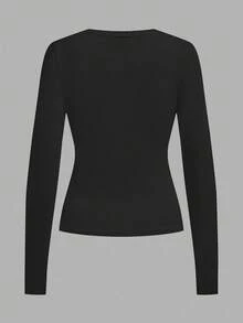 SHEIN EZwear 4件組女款圓領休閒基本修身長袖T恤套裝，秋冬日常日穿晚穿，黑色、酒紅、灰色、白色 - 彩色 - 查看 10