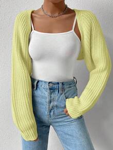 EURMUSE Women's Solid Color Minimalist Versatile Cropped Cardigan - Yellow - View 4
