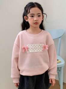 DAZY Young Girl' Embroidered Applique Thermal Lined Crew Neck Sweatshirt, Fall