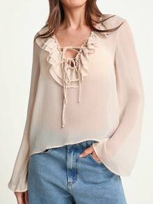 CAJUNI BLUSA HOLGADA CON CUELLO DE VOLANTES - BEIGE - Crema - Ver 5