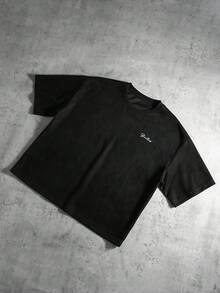 PAVTROS Manfinity Streetrush 男士街头风流行 INS 同款男士休闲印花圆领落肩短袖 T 恤，图案 T 恤，街头服饰，保暖冬季，圣诞节，男友礼物 - 黑色 - 查看 5