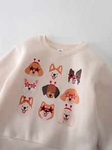 THE HAPPY LOOK 卡通动物印花柔软针织圆领长袖套头衫，适合年轻女孩 - 杏色 - 查看 3