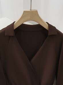 Franclia Bộ đồ liền thân dài tay ôm vừa vặn cổ chữ V phong cách Giáng sinh, thích hợp mặc đi làm và mặc thường ngày, bộ đồ liền thân màu nâu mùa thu dành cho nữ - Cà phê nâu - Xem 4