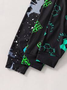 SHEIN 6pcs Kids Tween Boy Buy 2 Get 1 Free Cartoon Print Underwear Set, Thick Long Sleeve Pajamas, Dinosaur Print Set, Gaming Print Set, Football Print Set, Crew Neck Long Sleeve Pajama Top And Pants Loungewear, Suitable For Autumn/Winter, Party - Multicolor - View 6