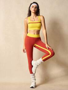 VARSIVA 女式撞色条纹背心和紧身裤健身套装 - 彩色 - 查看 9