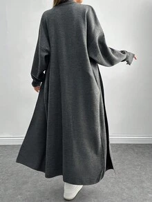 SHEIN Tall Dual Pocket Drop Shoulder Cardigan - Grey - View 2