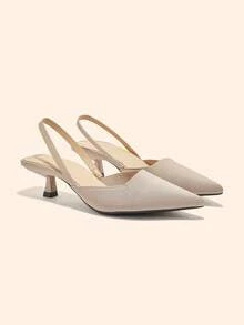 CUCCOO BASICS Women's Pointed Toe Slingback Mid-Heel Pumps, Knit Material, Apricot Color, Fashionable & Comfortable Breathable Everyday Work Shoes - Apricot - View 2