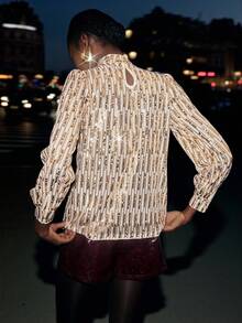 Maija Damska bluzka z kołnierzykiem stójką i rękawami typu raglan, błyszcząca, uniwersalna i swobodna